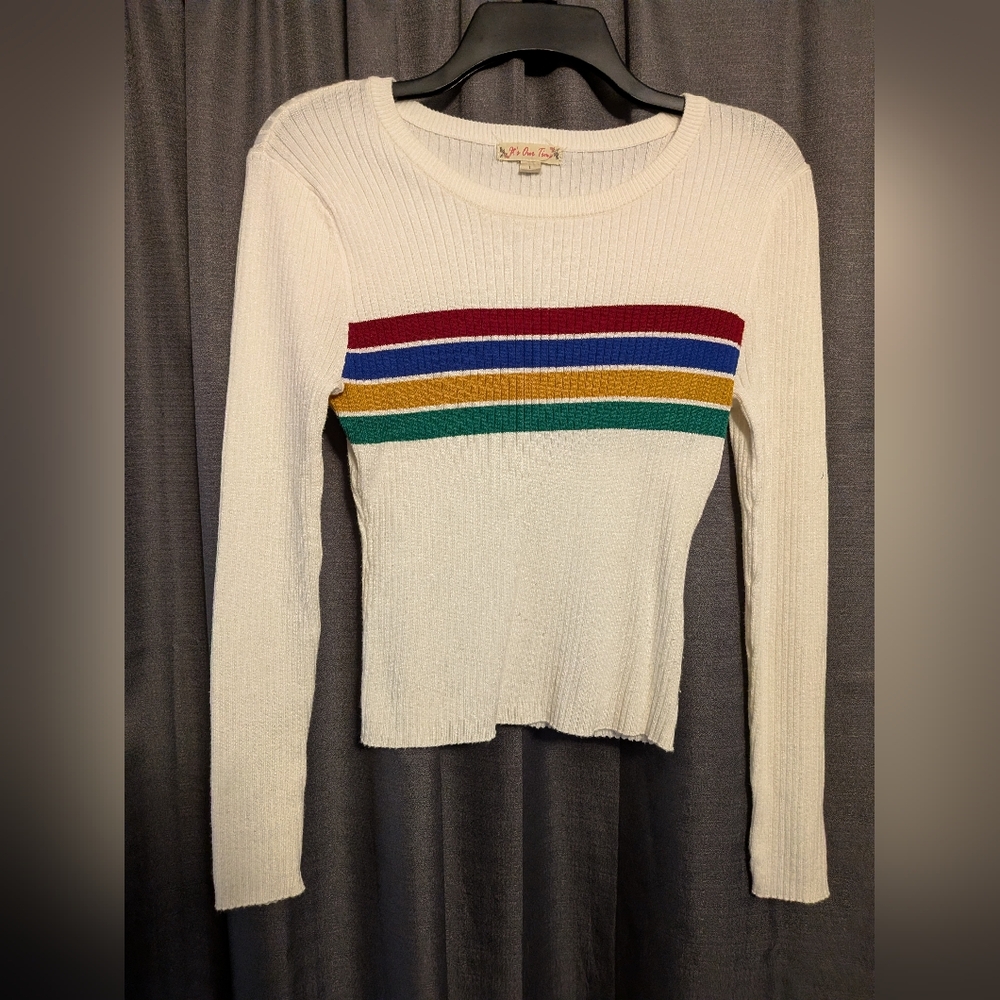It's Our Time Women's Striped Rainbow  Ribbed Long Sleeve Top Sz. L